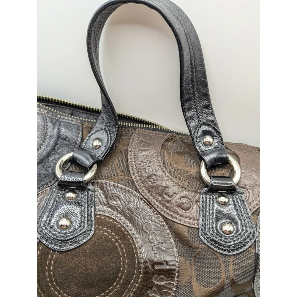 Vtg Y2K Coach Ashley Satchel Bag Chocolate Brown Patchwork Snaphead Shoulder Bag
